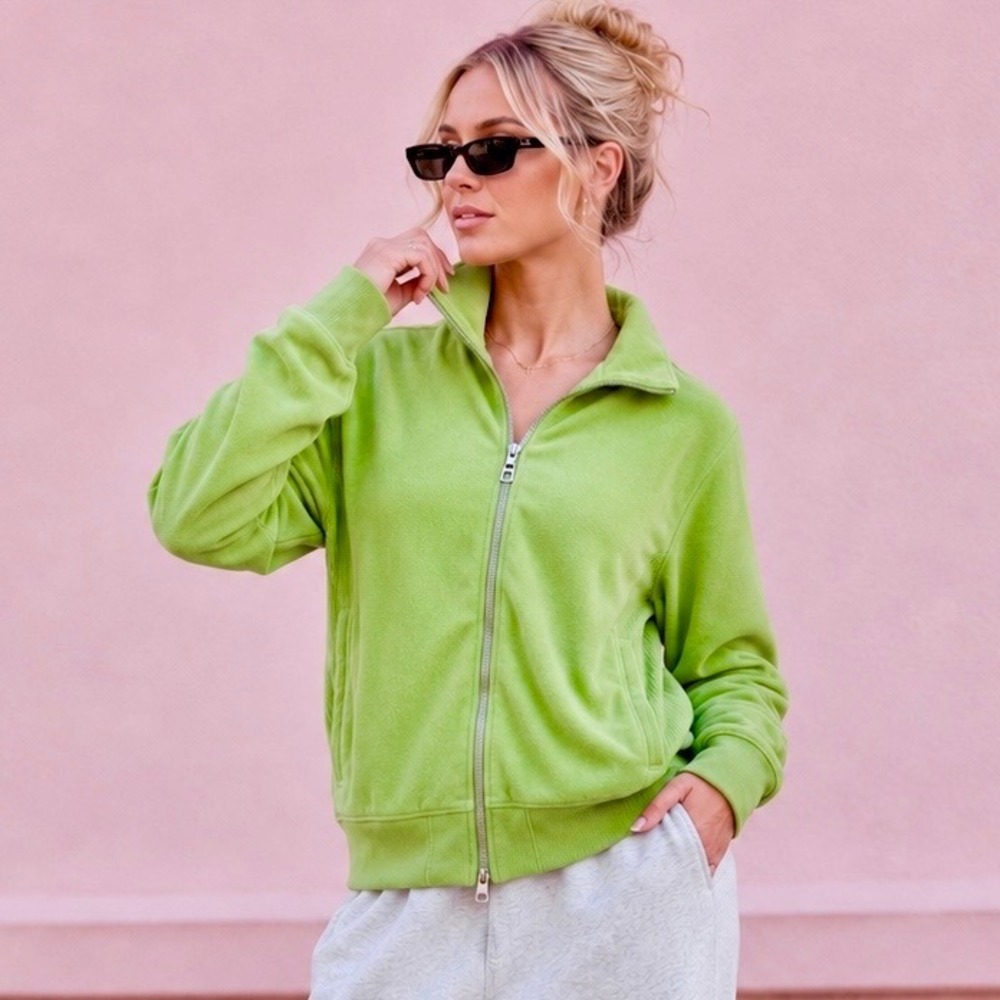 Y2K Club Monaco Lime Green Zip Track Jacket BTC Preppy Sport Model Off Duty Sz M
